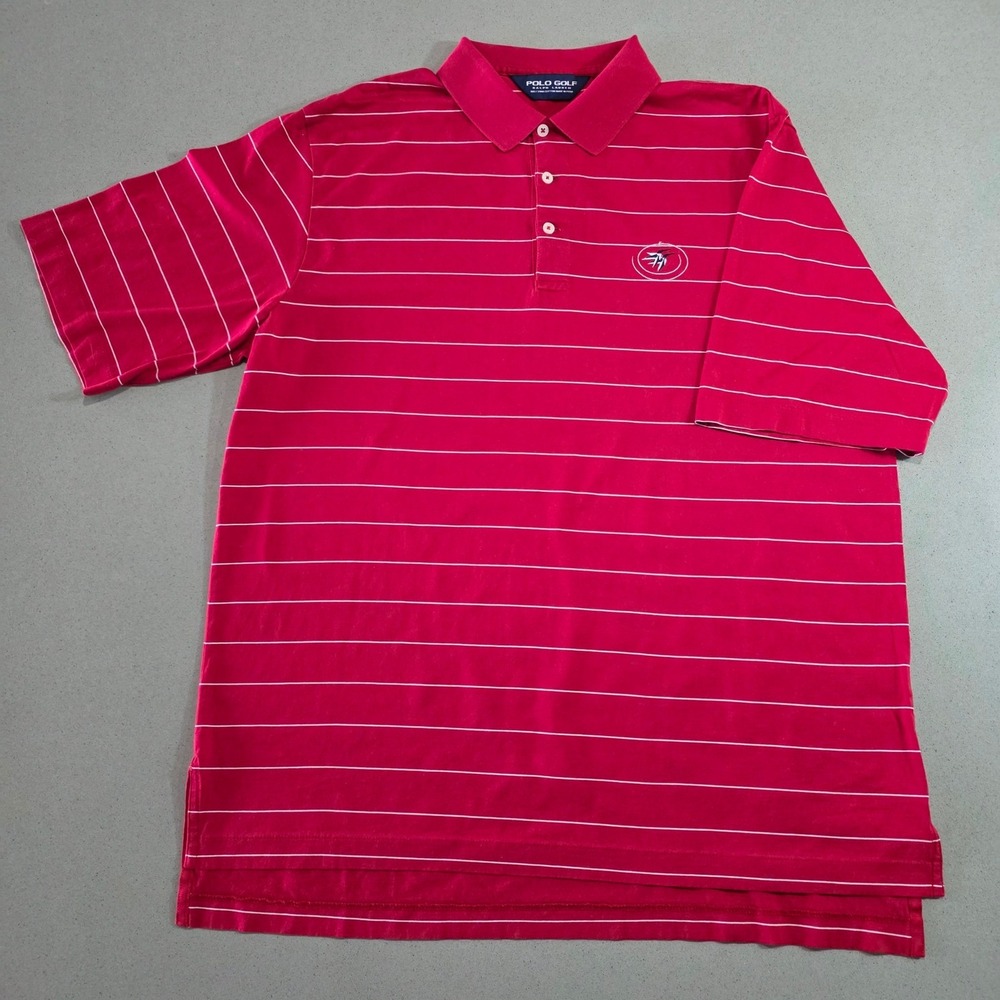 Polo Golf Ralph Lauren Red Striped Pima Cotton Polo Shirt Mens Large L